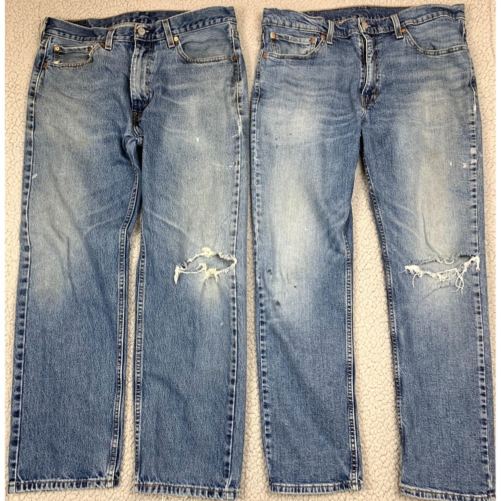 Levi's 505 511 Jeans Mens 36x30 Lot of 2 Blue Denim Distressed Straight Leg
